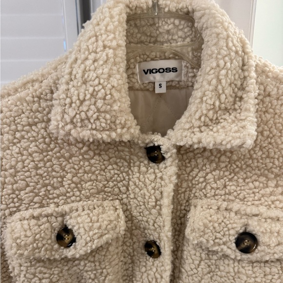 Vigoss Ivory Button Down Nicki Sherpa Jacket Shacket Womens Small - Picture 8 of 13